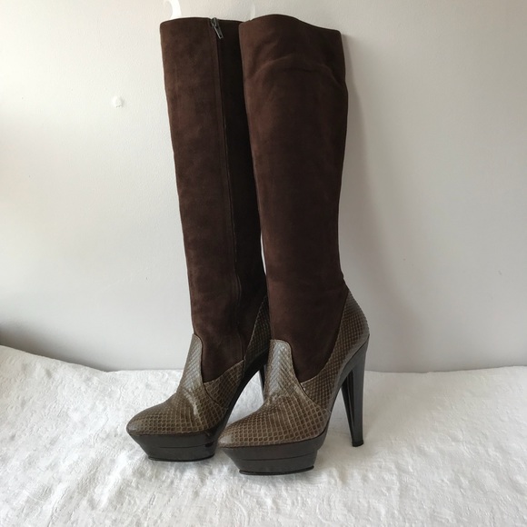 Devi Kroell Shoes - DEVI KROELL**Brown Suede Python Boots EU 37 $2850